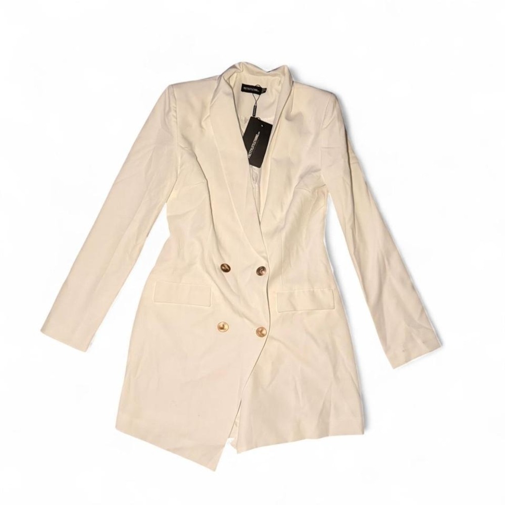 NWT PrettyLittleThing White Gold‎ Button Blazer Dress Size US 4